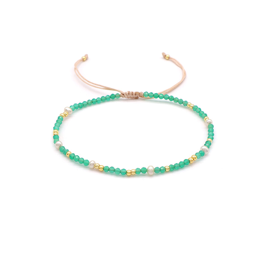 Custom Handmade Fashion Natural Stone Brass Beads With Fresh Water Pearl Bracelet