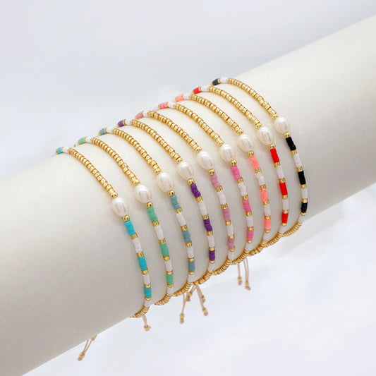 Colorful Miyuki Beads Fresh Water Pearl Handmade Braided Woven Macrame Bracelet