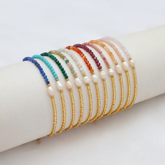 Handmade Natural Stone Beads Woven Macrame Adjustable Bracelet