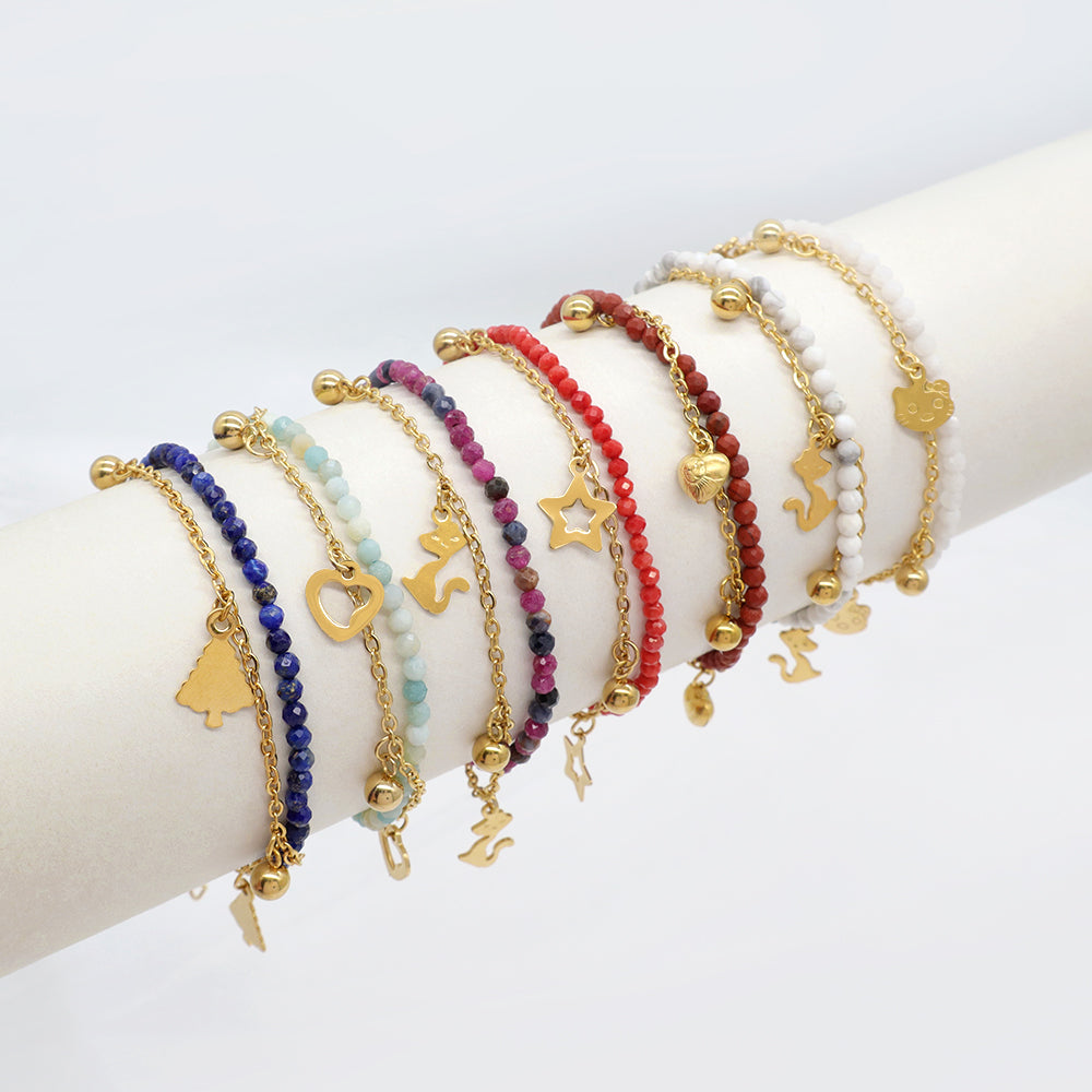 Custom Handmade Fashion Natural Stone With Stainless Steel Double Layer Bracelet Bracelet
