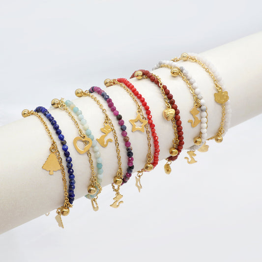 Custom Handmade Fashion Natural Stone With Stainless Steel Double Layer Bracelet Bracelet
