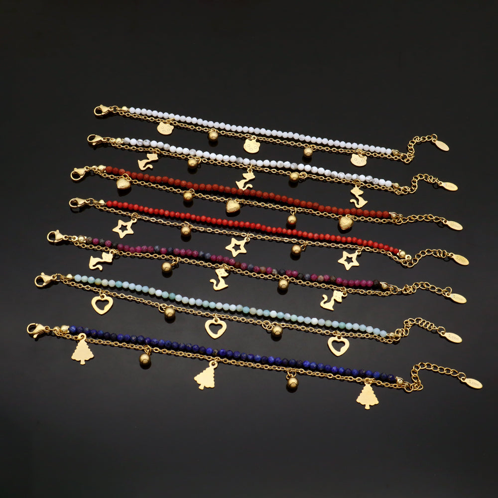 Custom Handmade Fashion Natural Stone With Stainless Steel Double Layer Bracelet Bracelet
