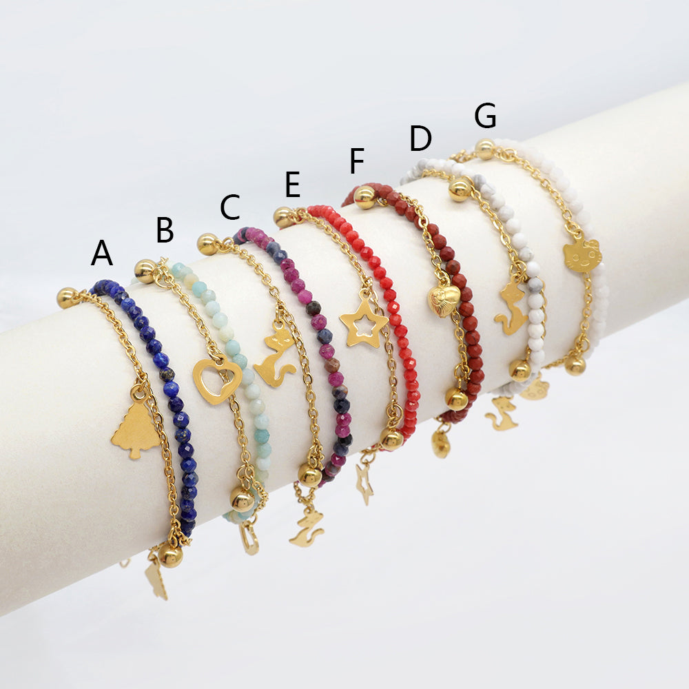 Custom Handmade Fashion Natural Stone With Stainless Steel Double Layer Bracelet Bracelet