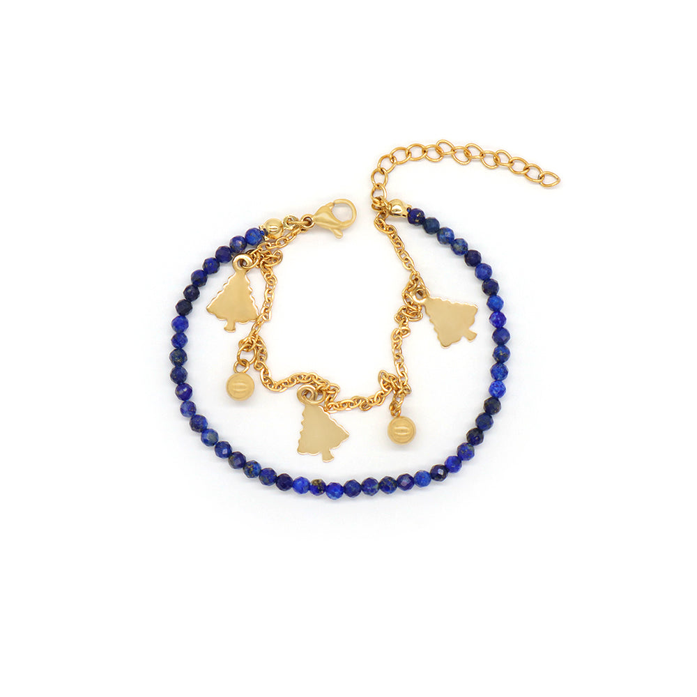 Custom Handmade Fashion Natural Stone With Stainless Steel Double Layer Bracelet Bracelet