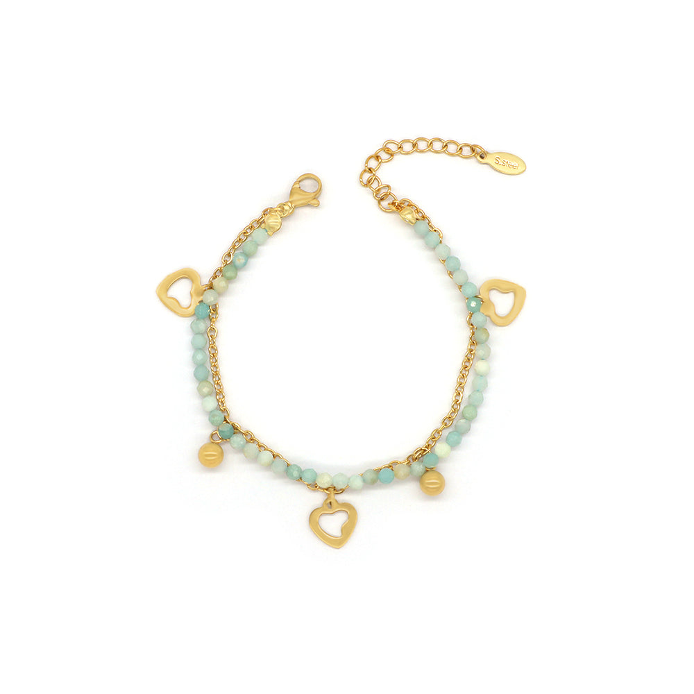 Custom Handmade Fashion Natural Stone With Stainless Steel Double Layer Bracelet Bracelet