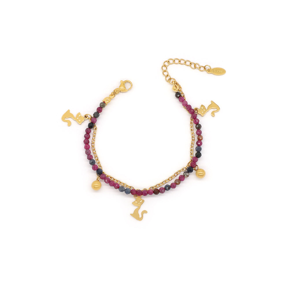 Custom Handmade Fashion Natural Stone With Stainless Steel Double Layer Bracelet Bracelet