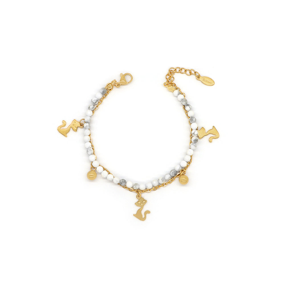 Custom Handmade Fashion Natural Stone With Stainless Steel Double Layer Bracelet Bracelet