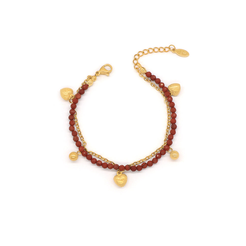 Custom Handmade Fashion Natural Stone With Stainless Steel Double Layer Bracelet Bracelet