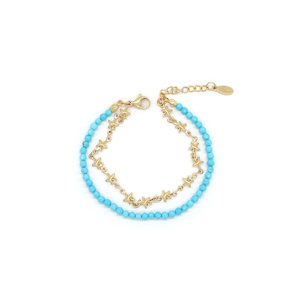 Custom Handmade Fashion Charm Natural Stone With Stainless Steel Double Layer Bracelet Bracelet