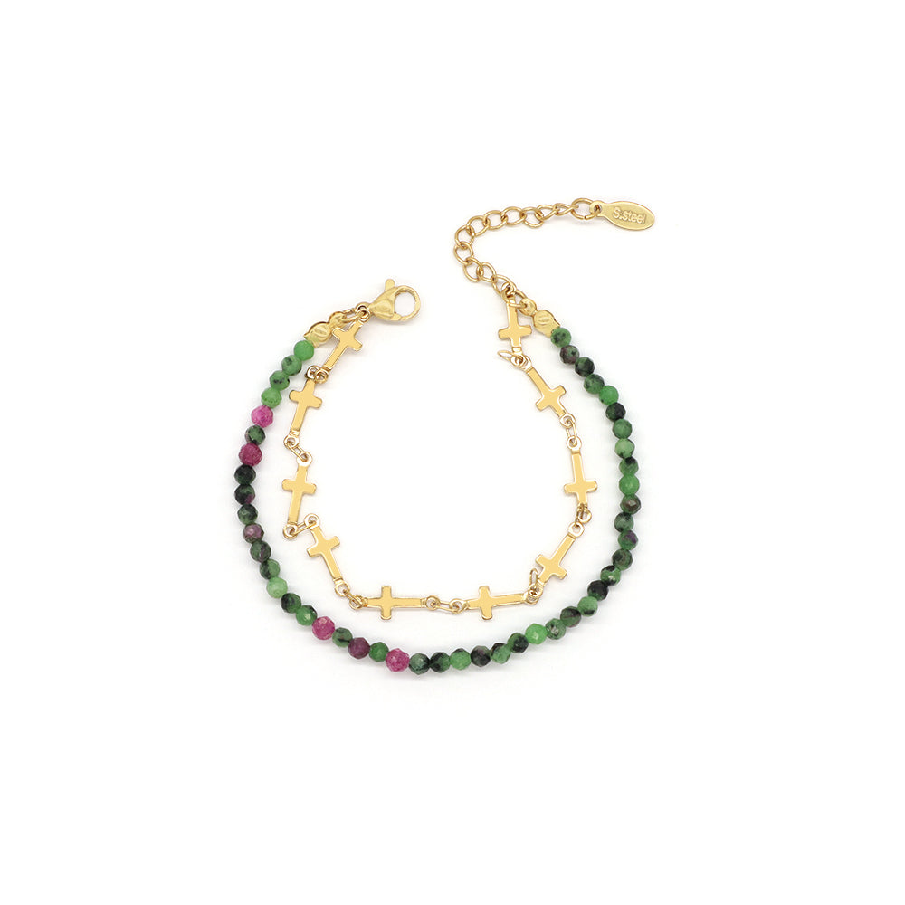 Custom Handmade Fashion Charm Natural Stone With Stainless Steel Double Layer Bracelet Bracelet