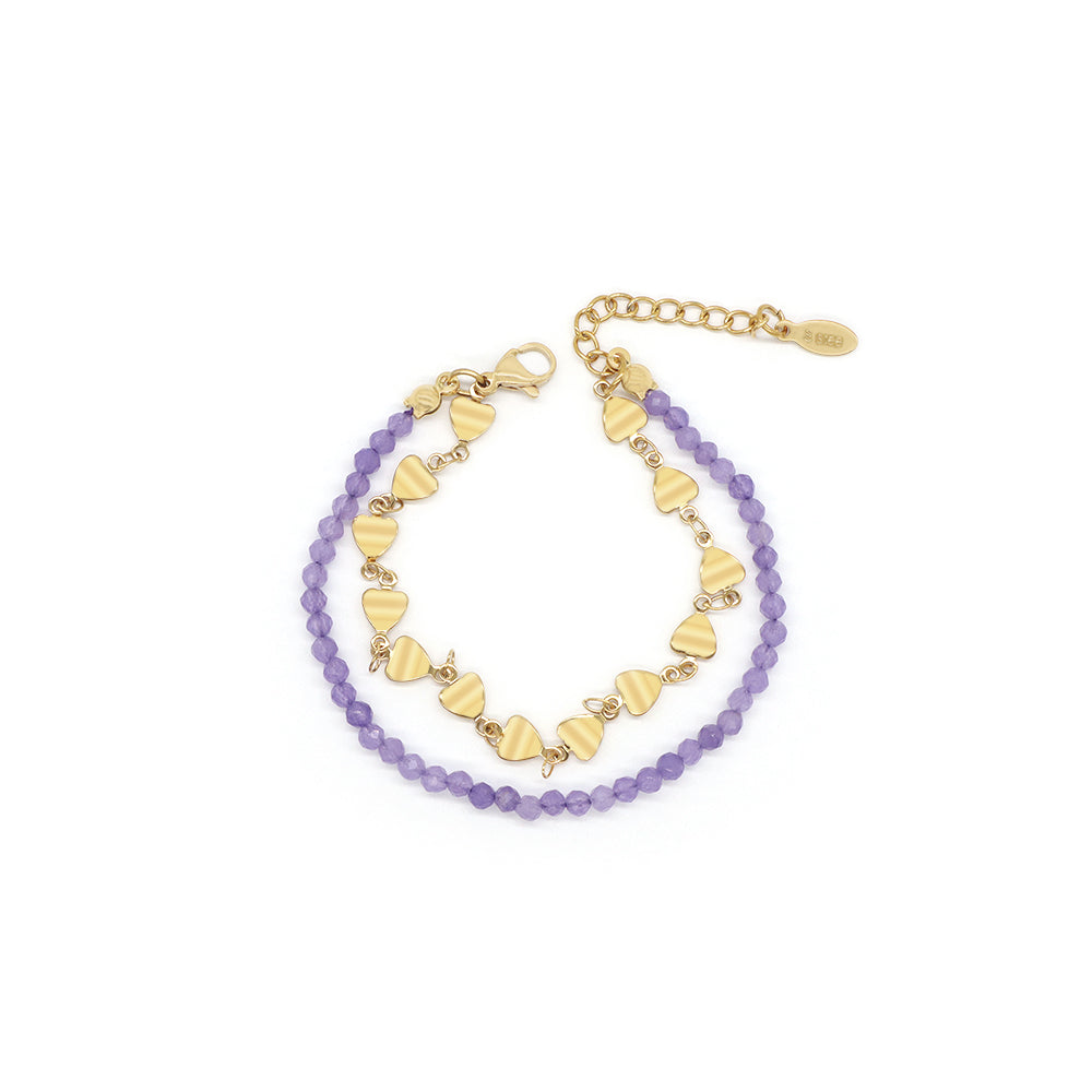 Custom Handmade Fashion Charm Natural Stone With Stainless Steel Double Layer Bracelet Bracelet