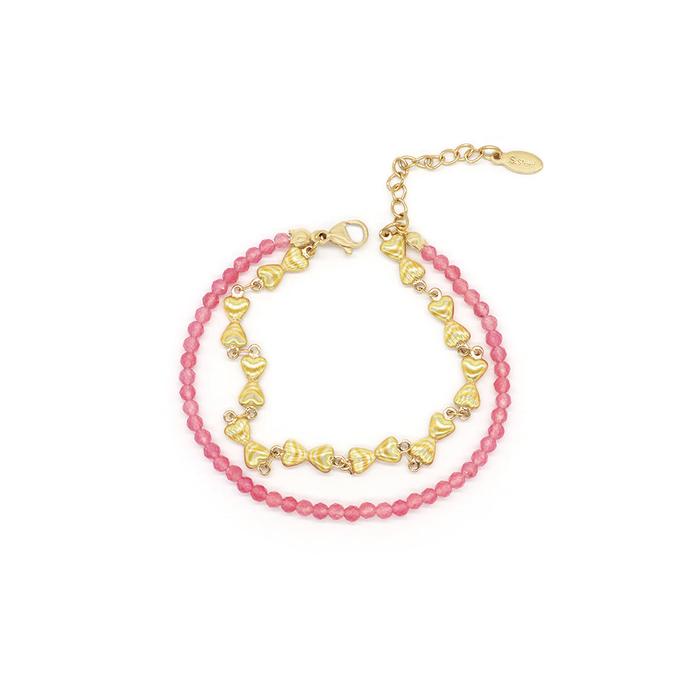 Custom Handmade Fashion Charm Natural Stone With Stainless Steel Double Layer Bracelet Bracelet
