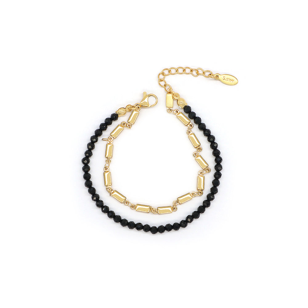 Custom Handmade Fashion Charm Natural Stone With Stainless Steel Double Layer Bracelet Bracelet