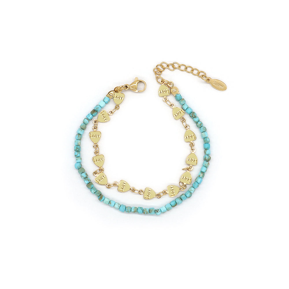 Custom Handmade Fashion Charm Natural Stone With Stainless Steel Double Layer Bracelet Bracelet