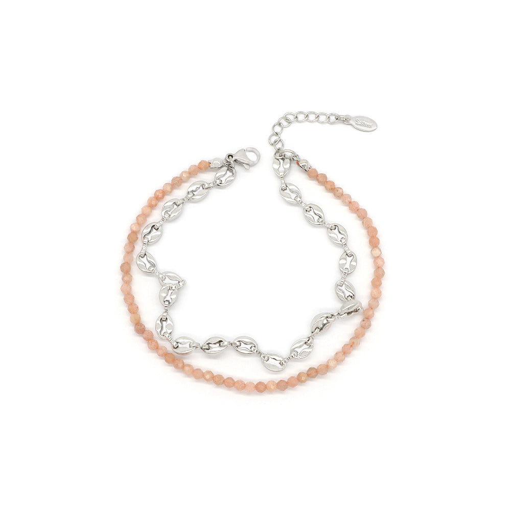 Custom Handmade Fashion Charm Natural Stone With Stainless Steel Double Layer Bracelet Bracelet