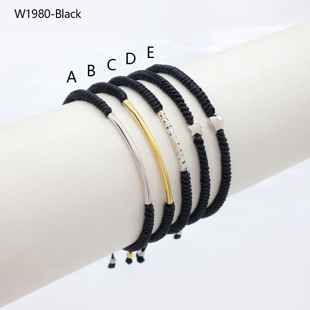 Custom Handmade Fashion Charm 925 Sterling Silver Charm Cotton Thread Bracelet