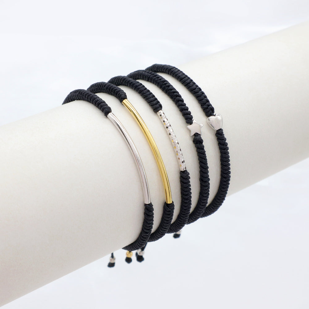 Custom Handmade Fashion Charm 925 Sterling Silver Charm Cotton Thread Bracelet