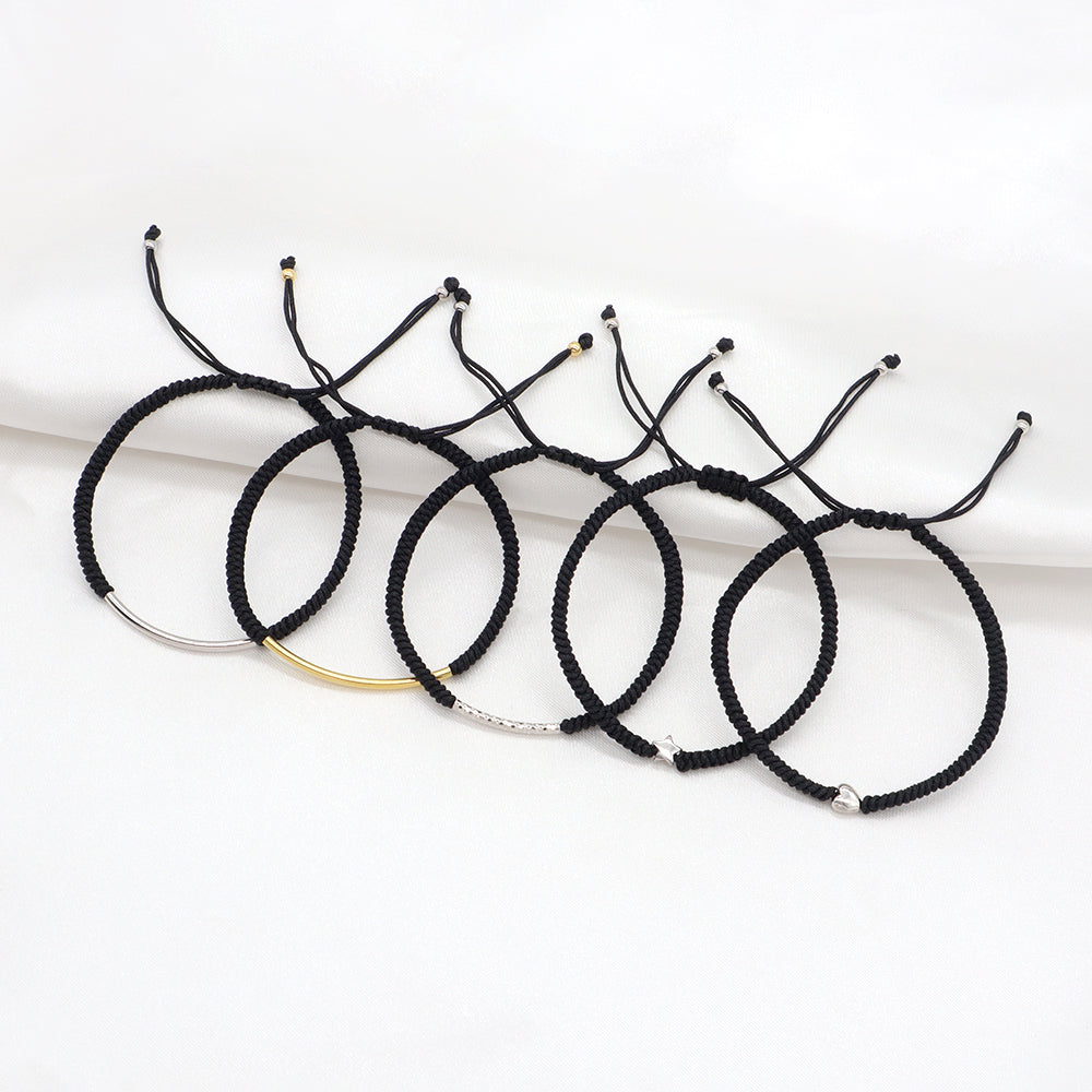 Custom Handmade Fashion Charm 925 Sterling Silver Charm Cotton Thread Bracelet