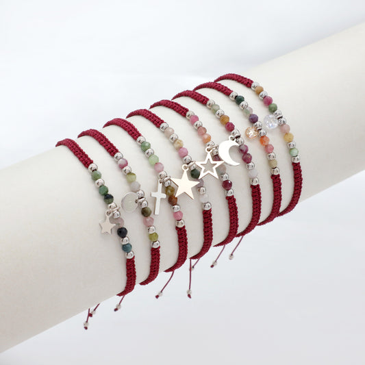 Handmade Customizable 925 Sterling Silver Charm Bracelet With Natural Stone Bracelet