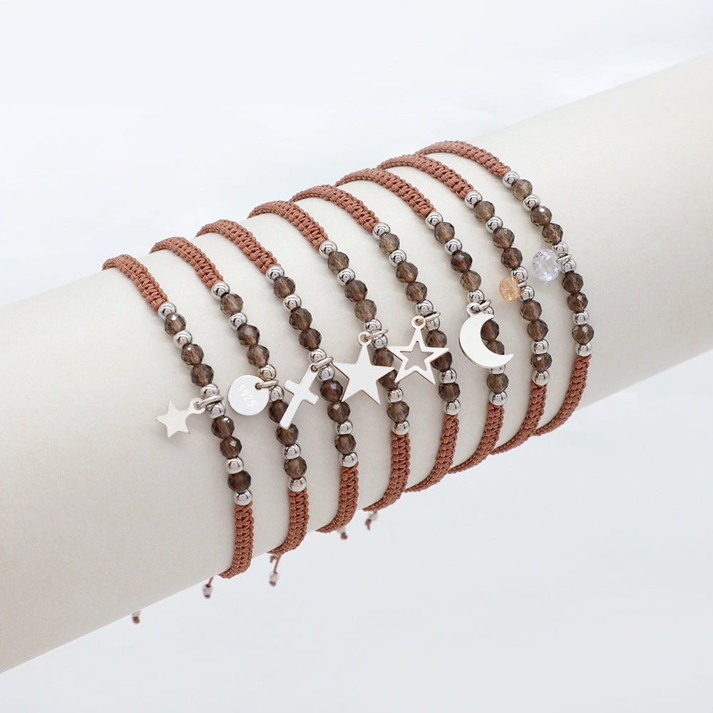 Handmade Customizable 925 Sterling Silver Charm Bracelet With Natural Stone Bracelet