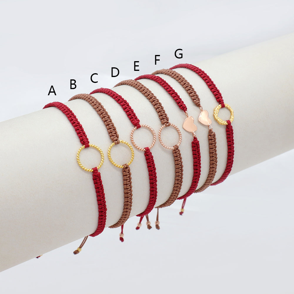 Handmade Customizable 925 Sterling Silver Charm Bracelet Cotton Thread Bracelet