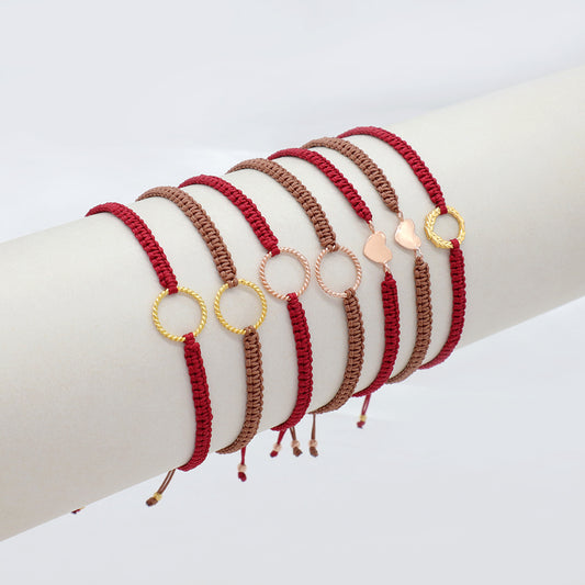 Handmade Customizable 925 Sterling Silver Charm Bracelet Cotton Thread Bracelet