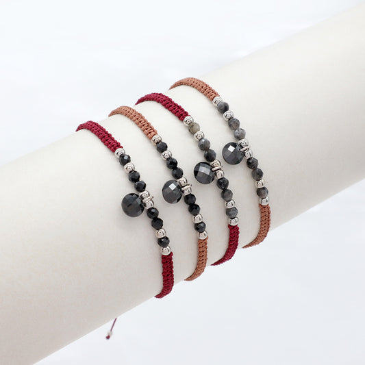 Custom Hand-Woven Thread Natural Stone 925 Sterling Silver Charms Braided Cotton Adjustable Wire Handmade Bracelet