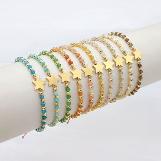 Custom Handmade Macrame Adjustable Gold Plated Stainless Steel Charm Natural Stone Bracelet