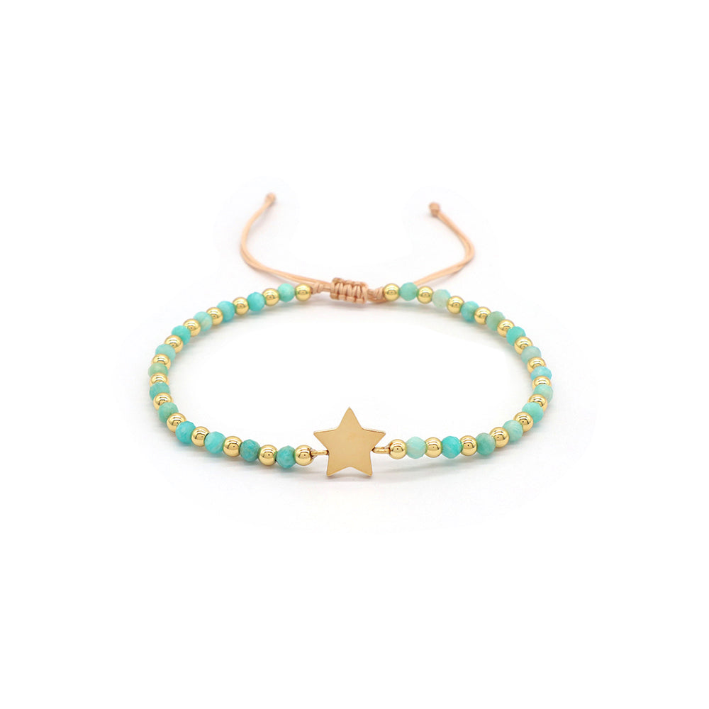 Custom Handmade Macrame Adjustable Gold Plated Stainless Steel Charm Natural Stone Bracelet