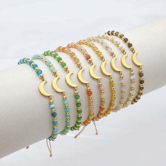 Custom Handmade Macrame Adjustable Gold Plated Stainless Steel Charm Natural Stone Bracelet