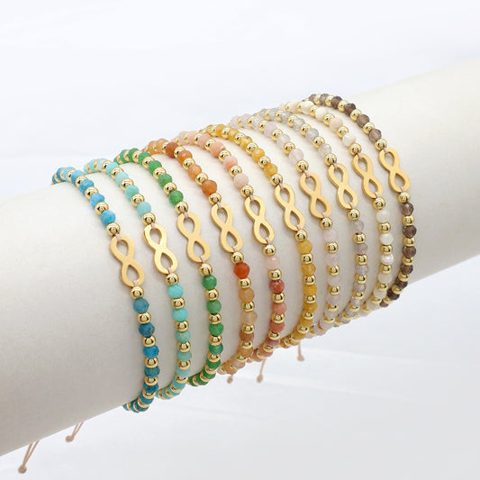Custom Handmade Macrame Adjustable Gold Plated Stainless Steel Charm Natural Stone Bracelet