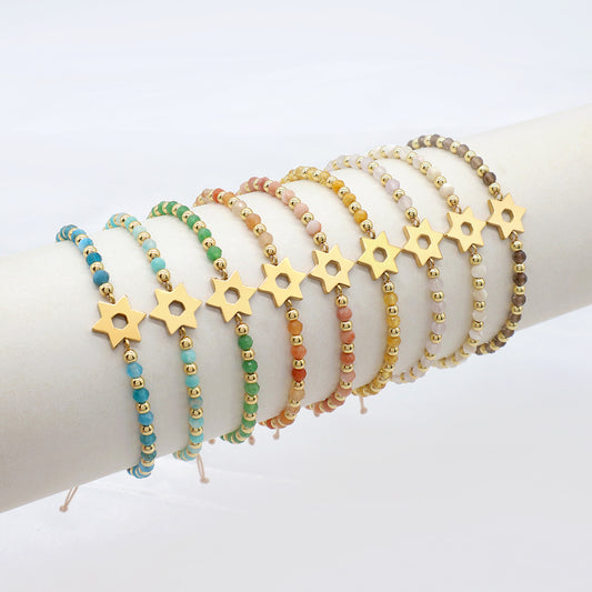 Custom Handmade Macrame Adjustable Gold Plated Stainless Steel Charm Natural Stone Bracelet