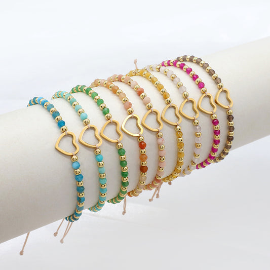 Custom Handmade Macrame Adjustable Gold Plated Stainless Steel Charm Natural Stone Bracelet