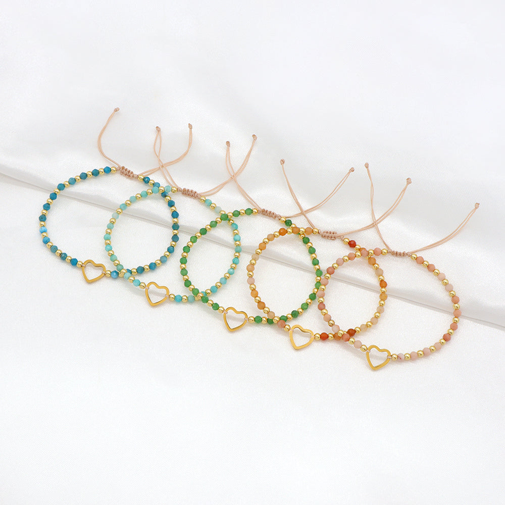 Custom Handmade Macrame Adjustable Gold Plated Stainless Steel Charm Natural Stone Bracelet