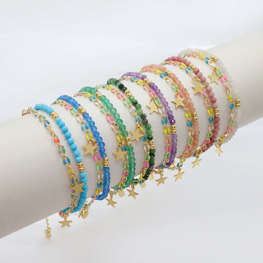 Handmade Customizable Natural Stone Double Layer Blue turquoise Green agate Bracelet