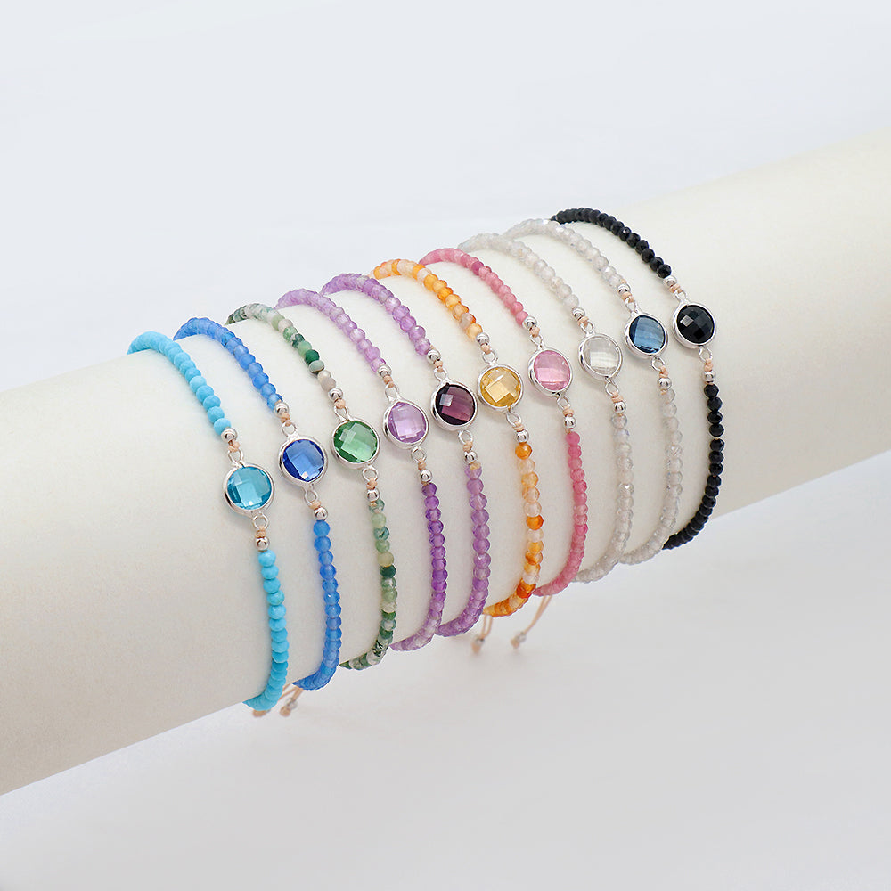 Handmade Customizable Natural Stone Beads Bracelet With 925 Sterling Silver Charms Bracelet