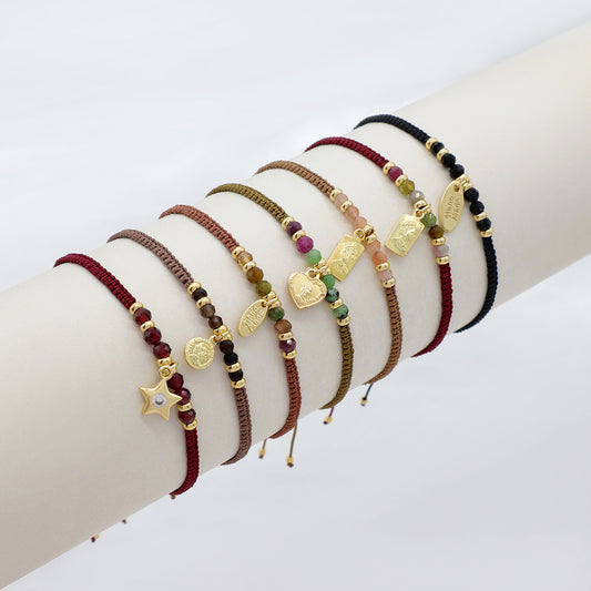 Handmade Customizable Brass Pendant Bracelet With Natural Stone Bracelet