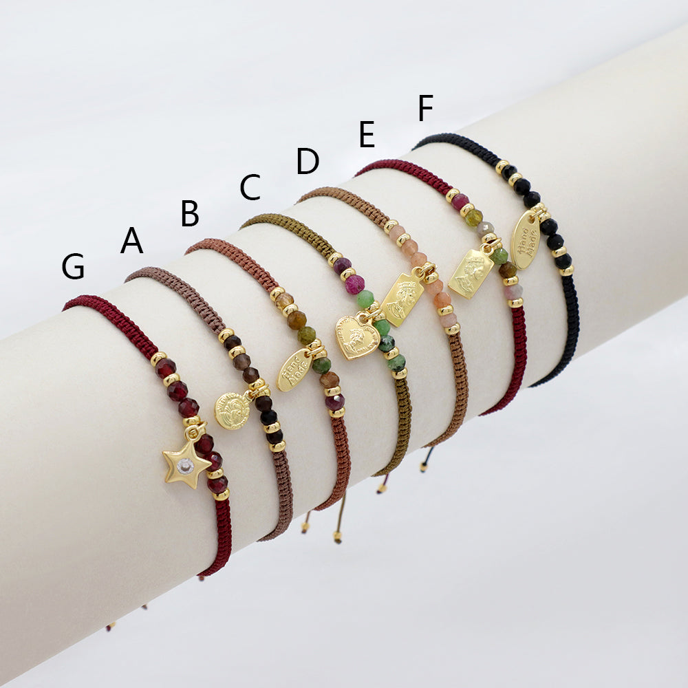 Handmade Customizable Brass Pendant Bracelet With Natural Stone Bracelet