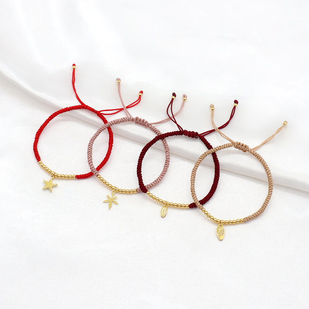 Handmade Customizable Brass Pendant Cotton Thread Gold Plated Bracelet