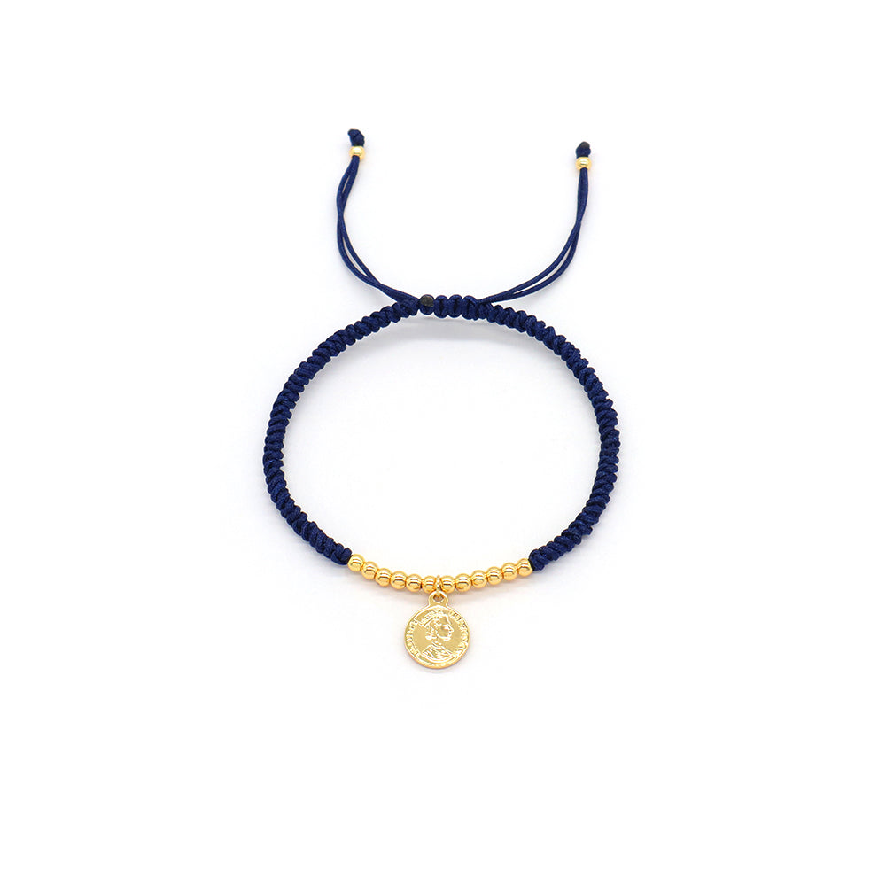 Handmade Customizable Brass Pendant Cotton Thread Gold Plated Bracelet