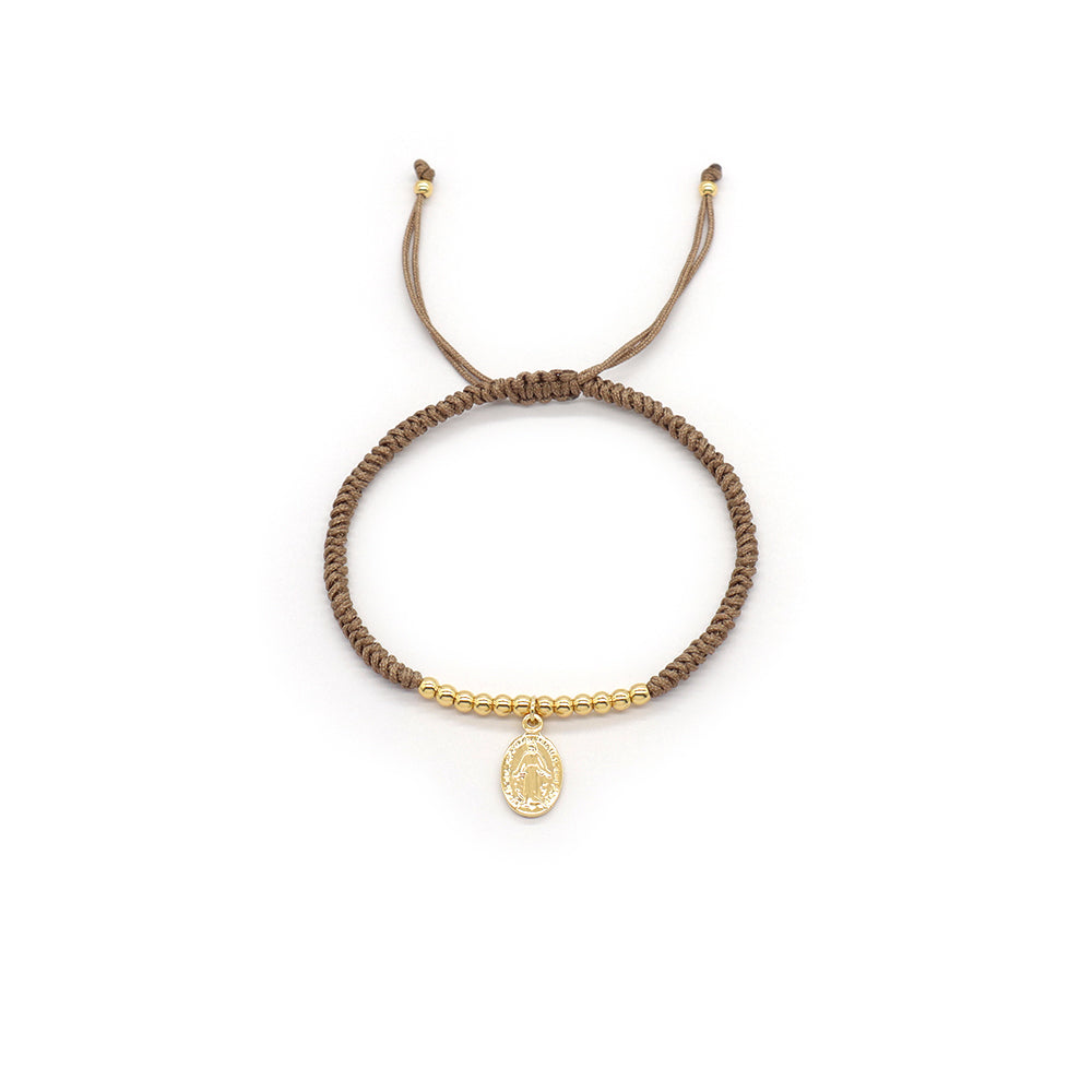 Handmade Customizable Brass Pendant Cotton Thread Gold Plated Bracelet