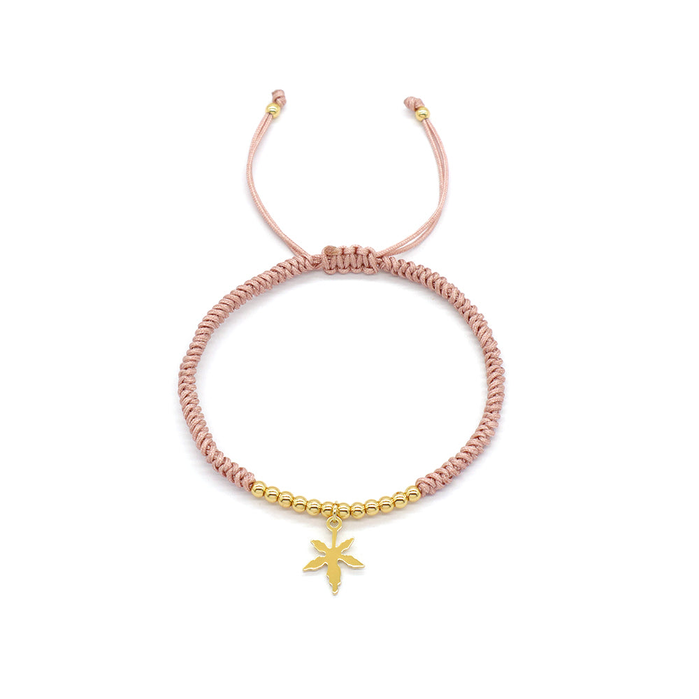 Handmade Customizable Brass Pendant Cotton Thread Gold Plated Bracelet