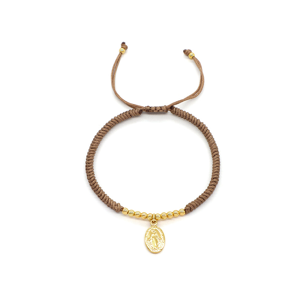 Handmade Customizable Brass Pendant Cotton Thread Gold Plated Bracelet