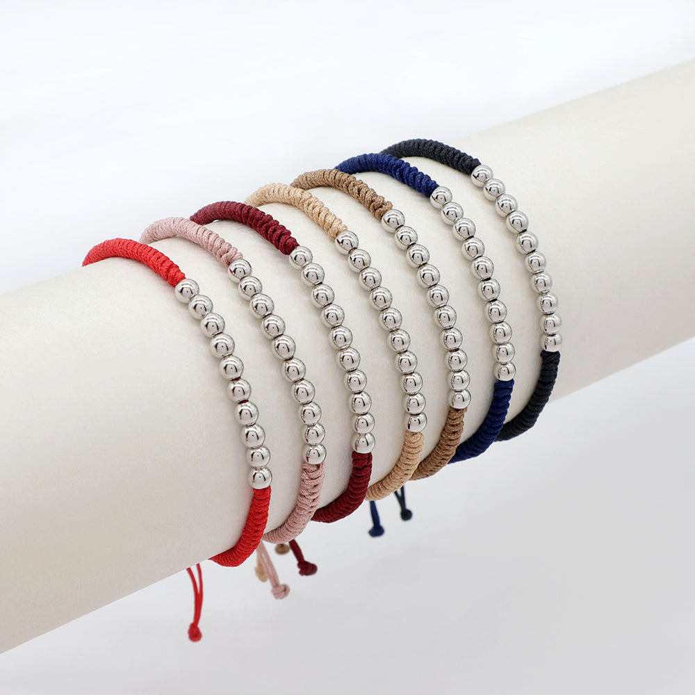 Handmade Customizable 925 Sterling Silver Cotton Thread Rhodium Plated Bracelet