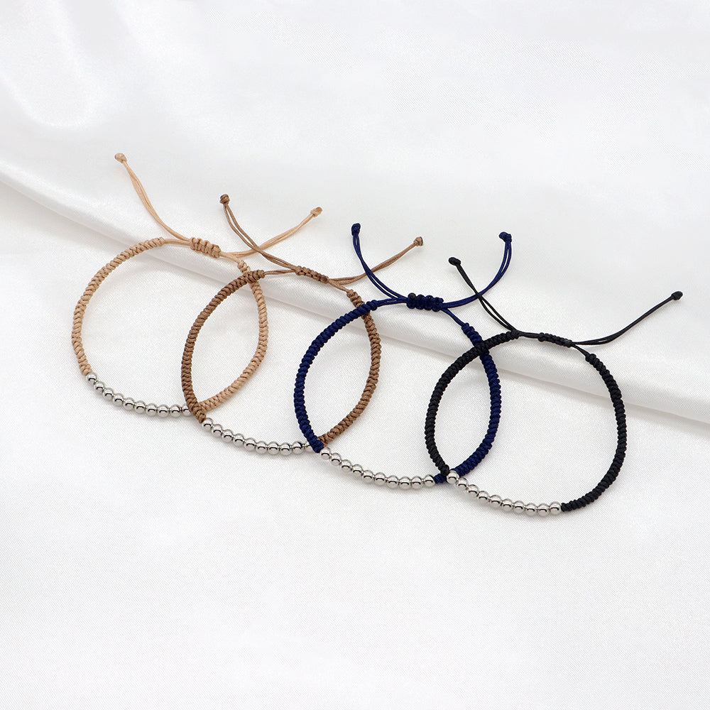 Handmade Customizable 925 Sterling Silver Cotton Thread Rhodium Plated Bracelet