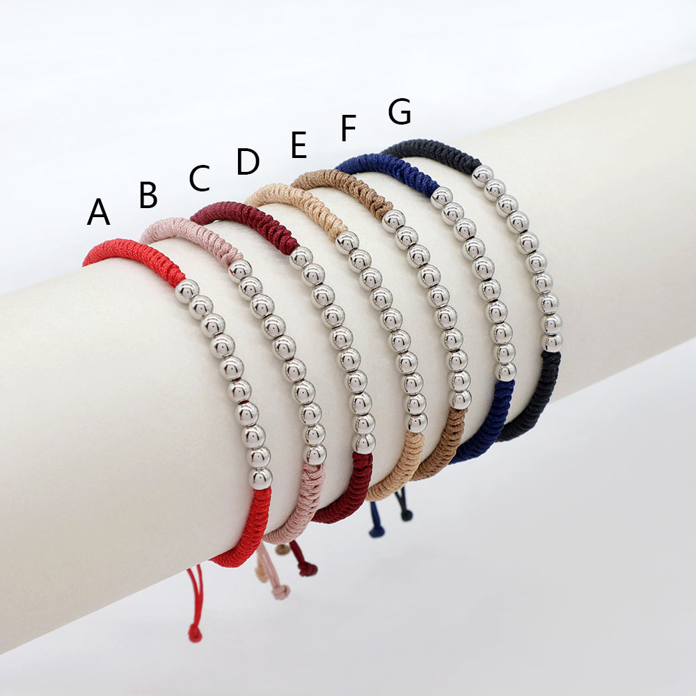 Handmade Customizable 925 Sterling Silver Cotton Thread Rhodium Plated Bracelet