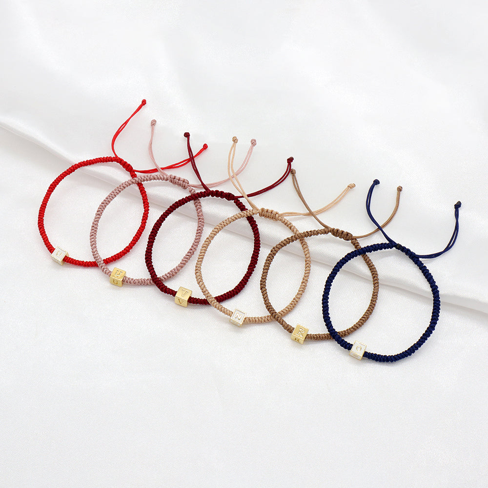 Handmade Customizable Brass Charm Bracelet With Cotton Wire Gold Plated Bracelet