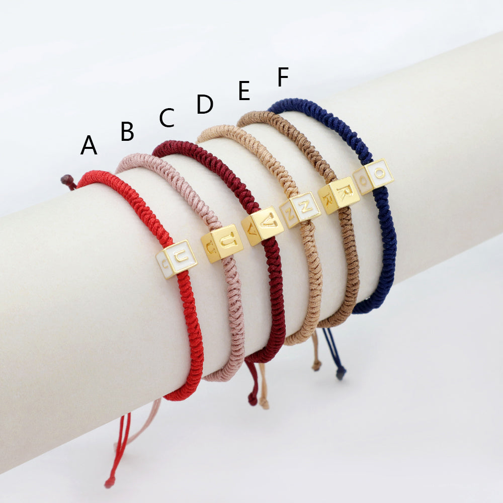 Handmade Customizable Brass Charm Bracelet With Cotton Wire Gold Plated Bracelet