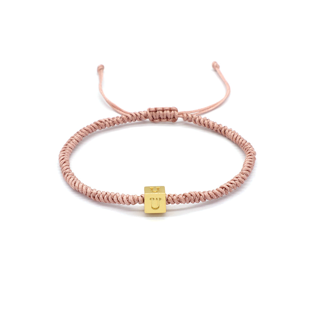 Handmade Customizable Brass Charm Bracelet With Cotton Wire Gold Plated Bracelet