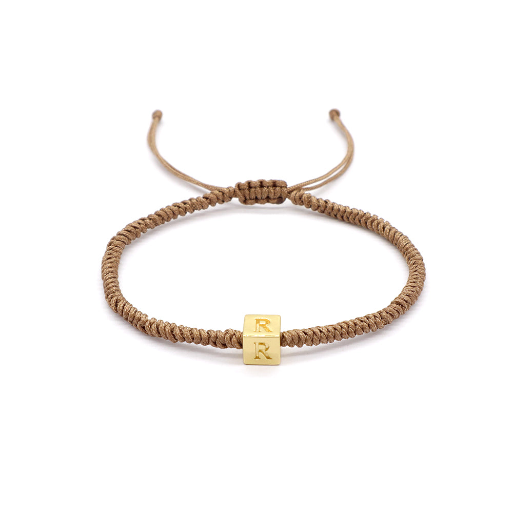 Handmade Customizable Brass Charm Bracelet With Cotton Wire Gold Plated Bracelet